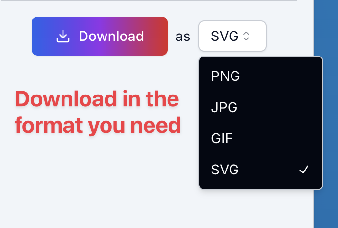 Bulk barcode generator download button with PNG JPG GIF and SVG format options